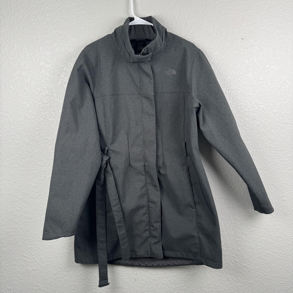 The North Face Coat Womens XL Gray Belted Tie Waist Fleece Lined Softshell